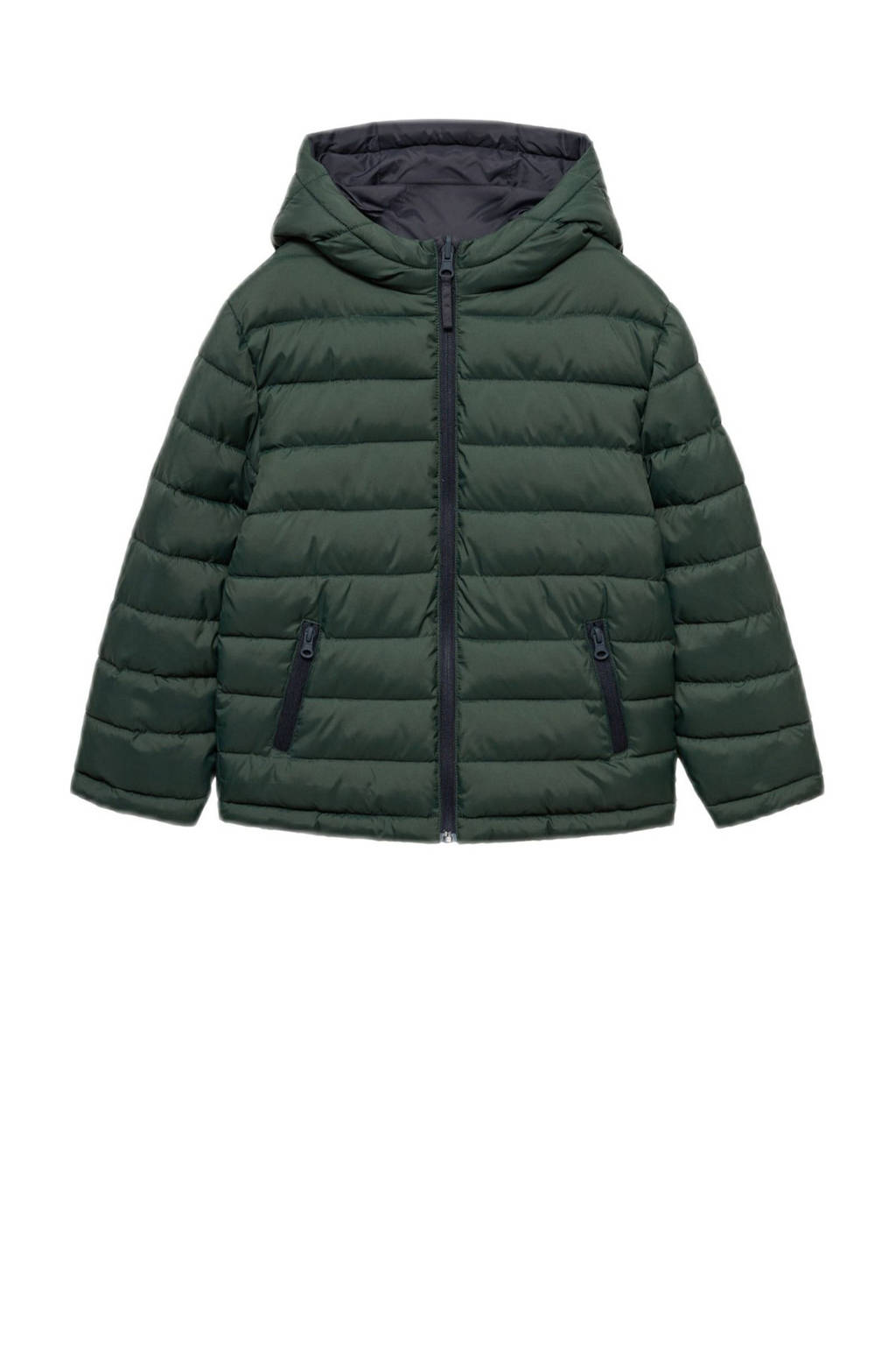 Mango Kids reversible gewatteerde winterjas zwart/donkergroen