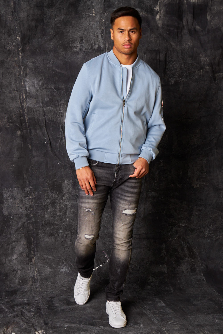 Bomber en suédine bleu clair