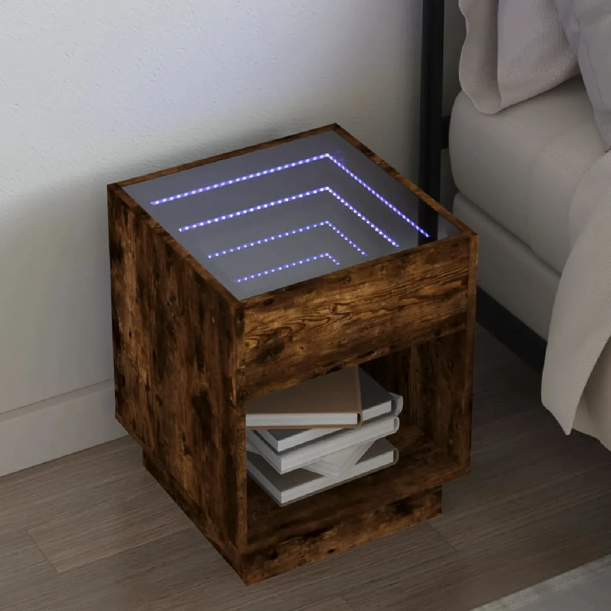 vidaXL Table de chevet LED Chêne marron