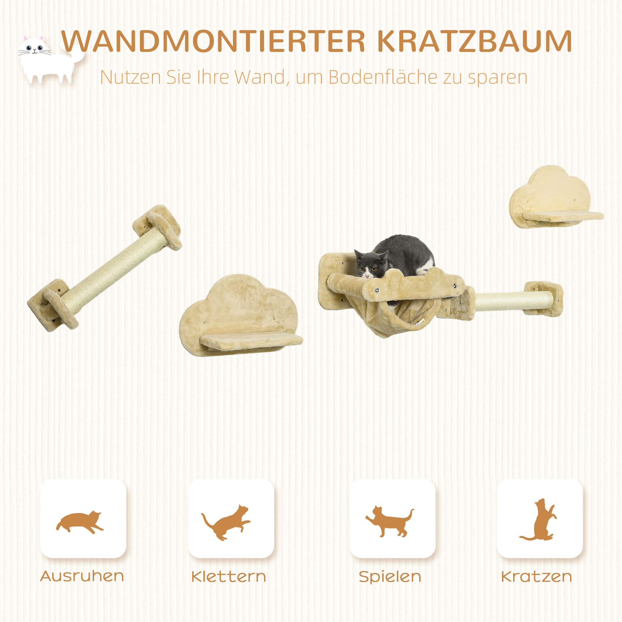 PawHut Katzentreppe mit Plattformen beige 40L x 34B x 20H cm