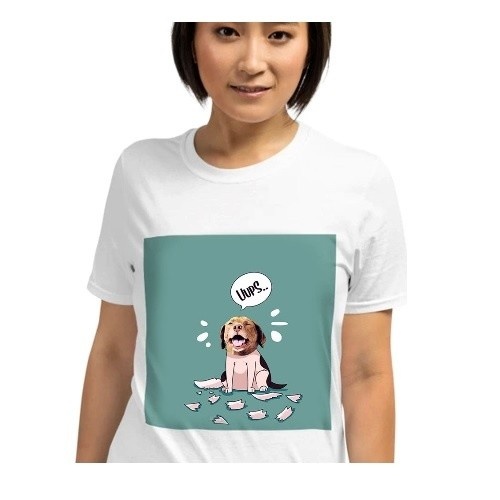 Camiseta feminina Mascochula, personalizada com a foto do seu animal de estimação, branca.
