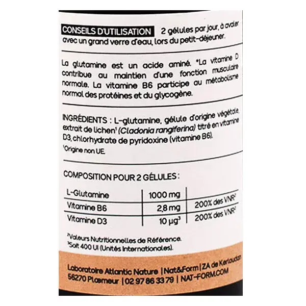 L-Glutamina Natural e em Forma + Vitaminas B6 e D para Função Muscular e Metabolismo de Proteínas - 60 cápsulas