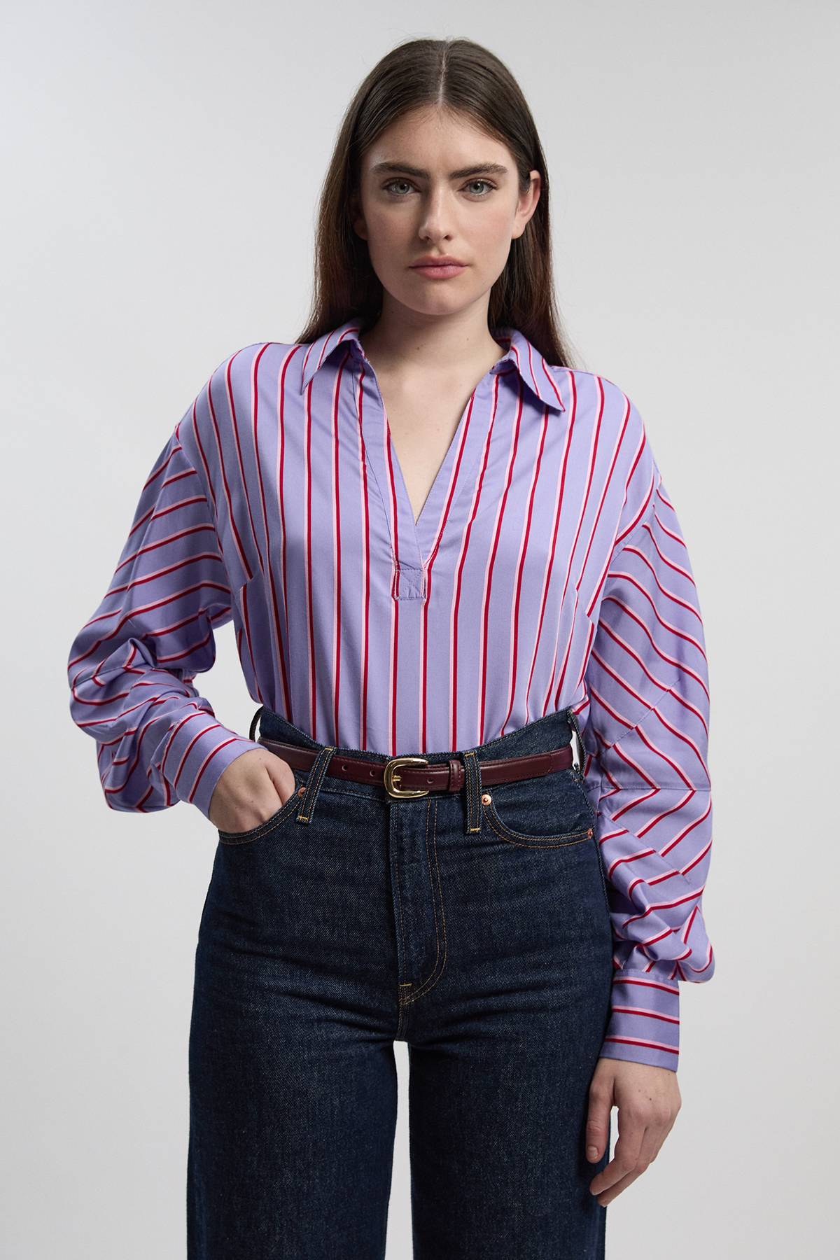 KarenMillen Chemise ajustée à rayures en coton