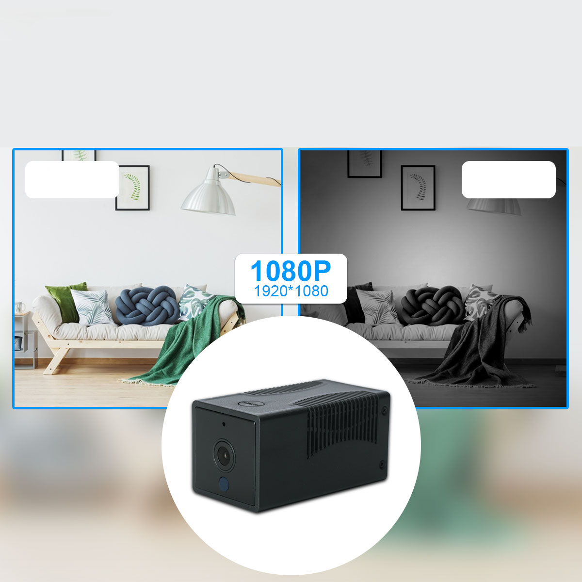 WiFi Internet IP Kamera FullHD 1080p Infrarot LED's Nachtsichtfunktion   Akku (2400mA) / Micro SD Slot für iOS/Android - Schwarz