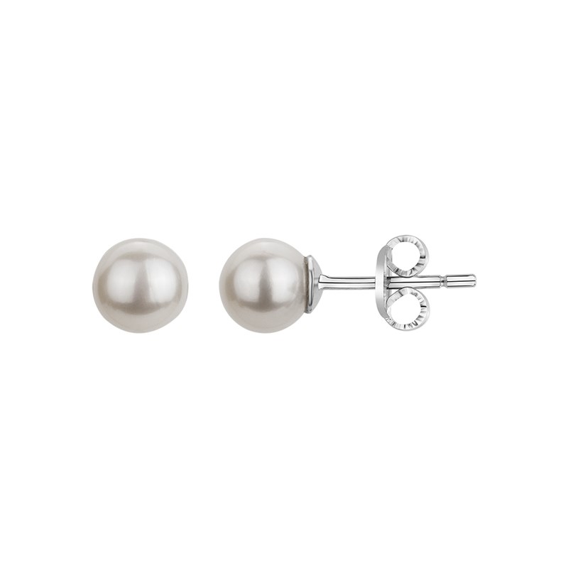 Boucles d'oreilles puces en Argent avec perle d'eau douce blanc
