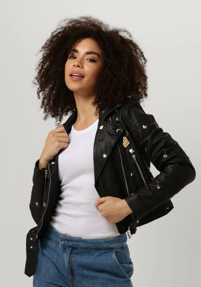 GOOSECRAFT zwarte goosecraft leren jas gc marly studs biker