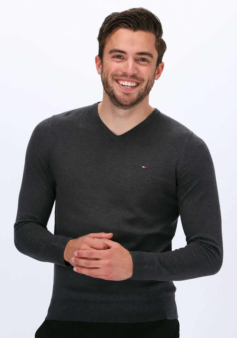 TOMMY HILFIGER grijze tommy hilfiger trui core cotton-silk vneck