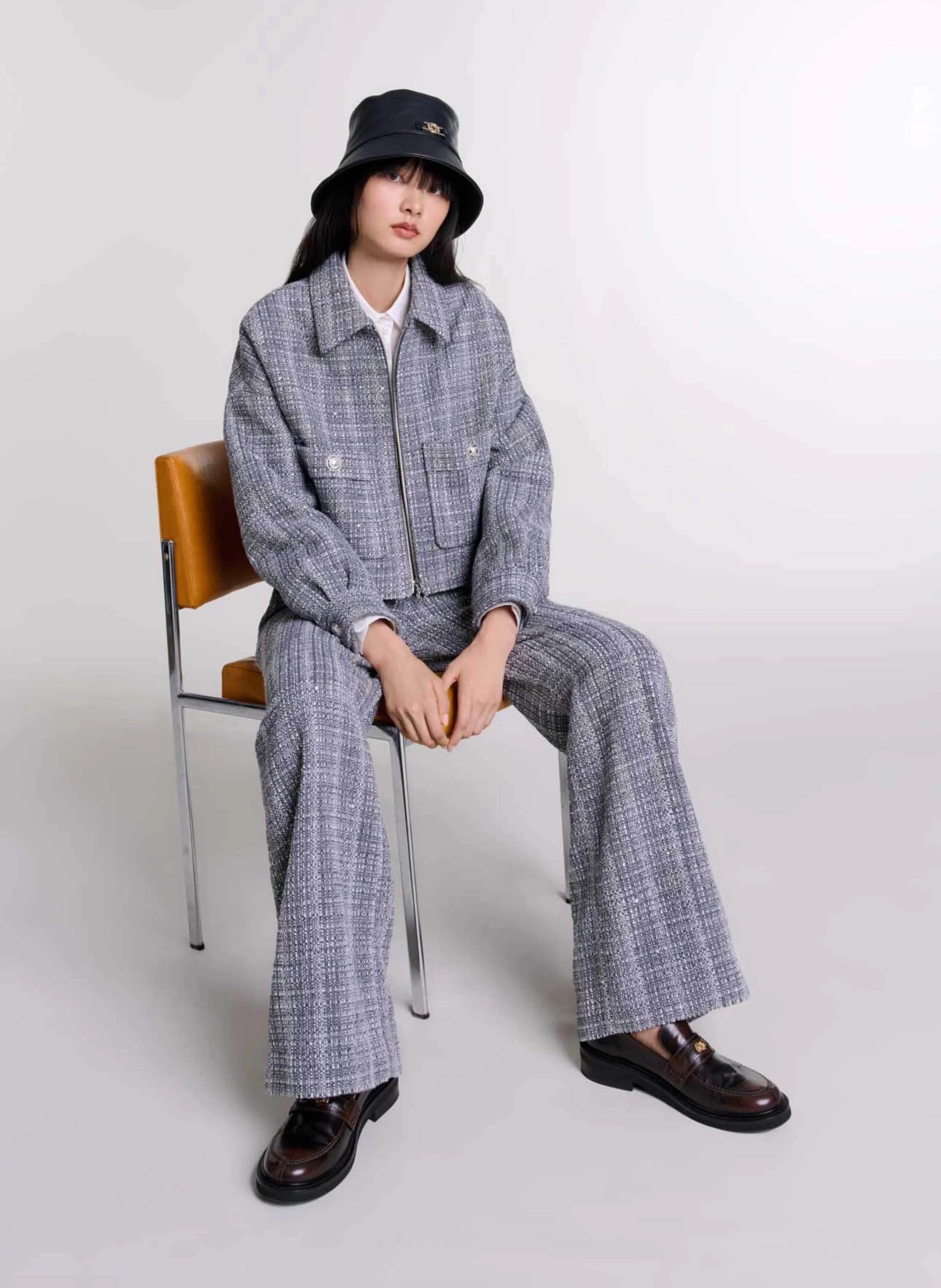 Blouson col classique ample en coton mélangé | Gris