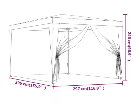 Tente de fête avec 4 parois latérales en maille Vert 3x4 m PEHD