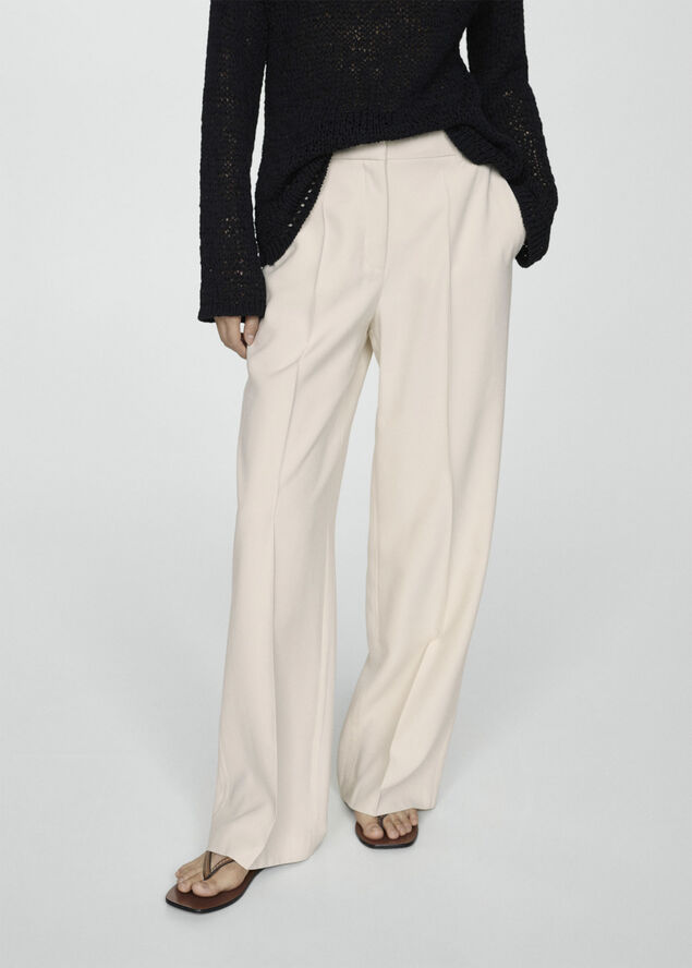 MANGO Wideleg pleated trousers Light beige