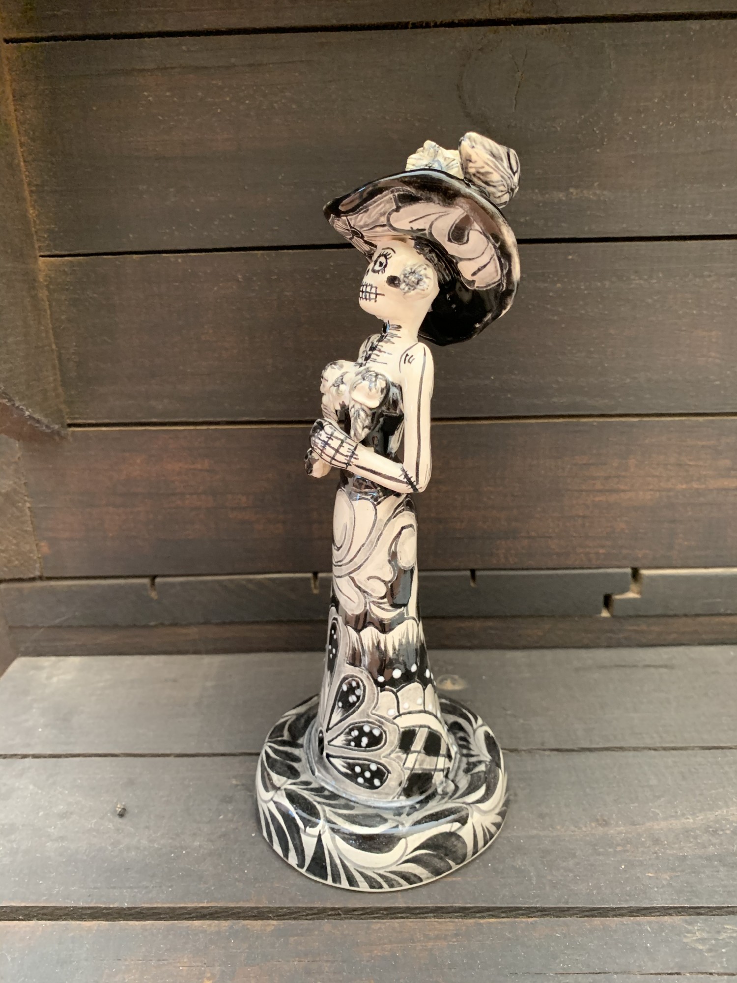 Keramik-Figur Catrina 'Lisa Nano', s/w, Ø 9 cm, H 22 cm von fischer's lagerhaus
