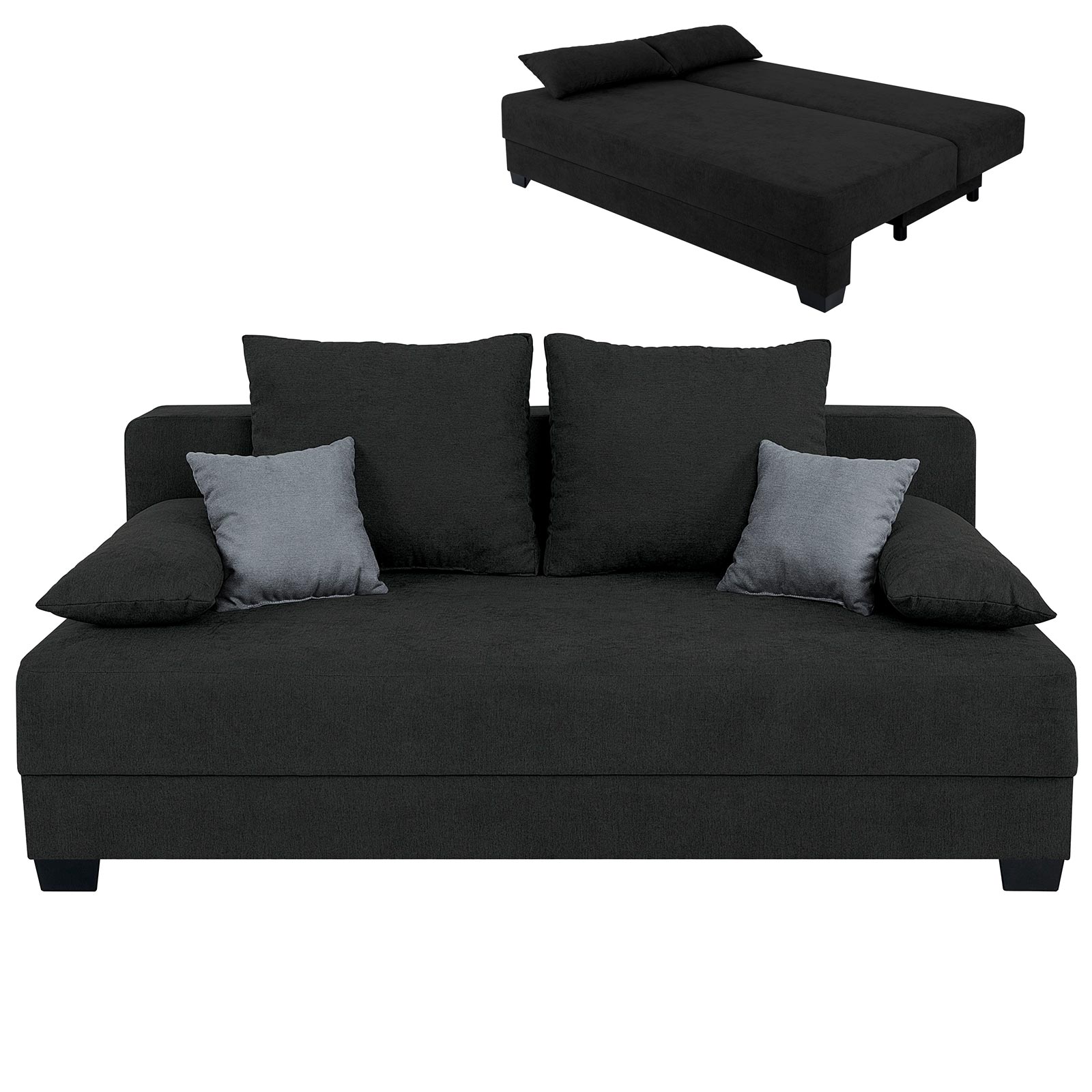 Boxspringsofa - schwarz-grau - Dauerschläfer mit Staukasten