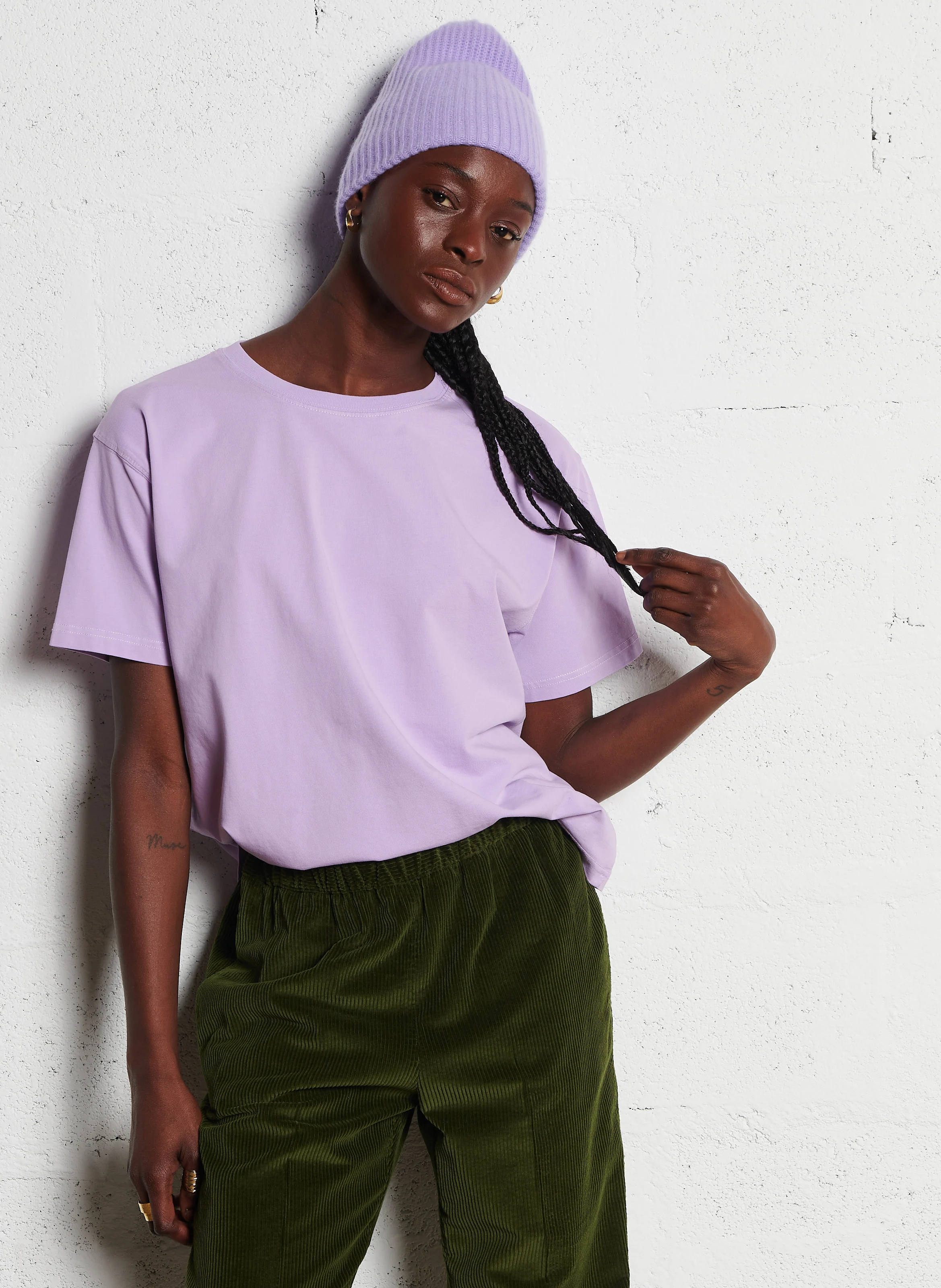 FIZVALLEY - Tee-shirt ample col rond en coton| Violet