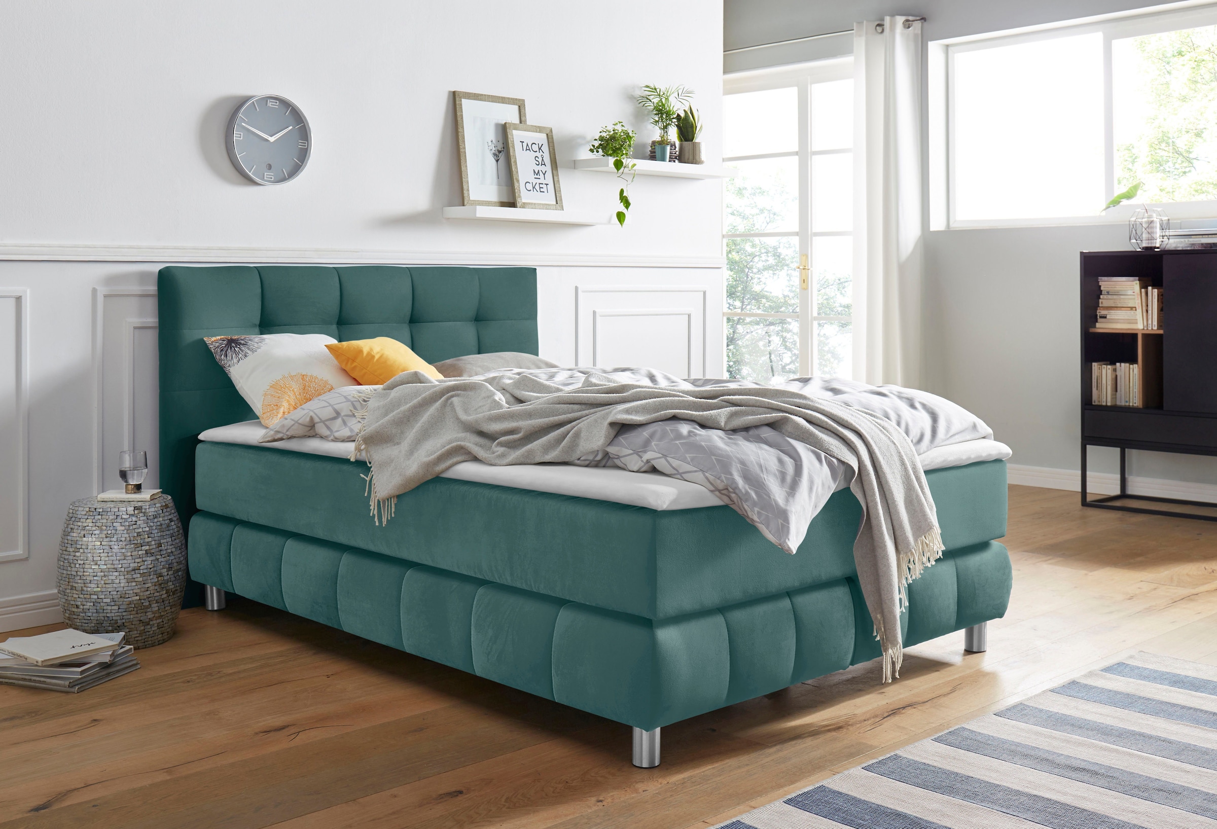 andas Boxspringbett »Salo XXL« in Samtoptik oder Struktur, 6 Breiten in Überlänge 220cm, 4 Härtegrade