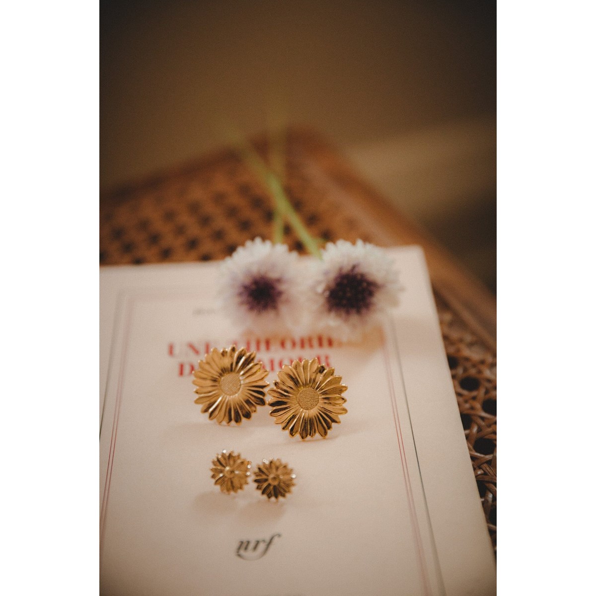 maxi boucles d'oreilles puces fleurs doré à l'or fin - MAÏA