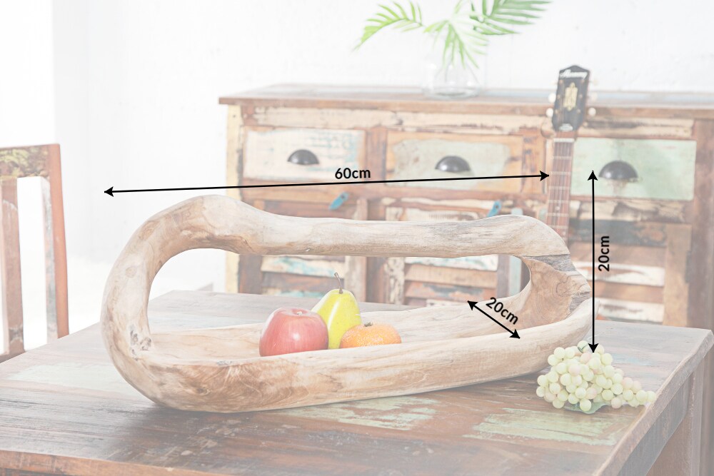 riess-ambiente Holzschale BALI - Massivholz 60cm Teakholz mit Griff natürliche Maserung handmade