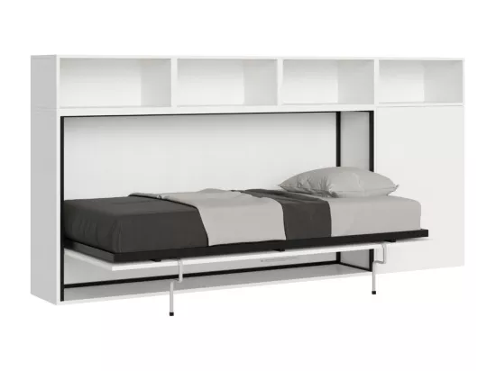 Lit escamotable horizontal blanc Bounto 85x185 avec rangement composition A-