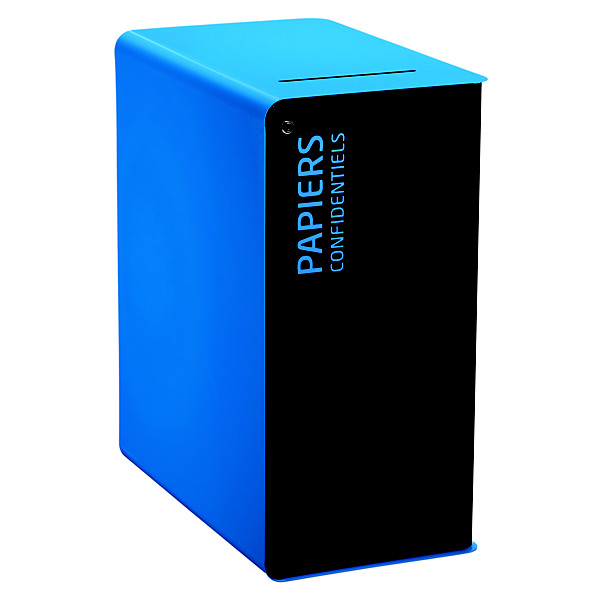 Borne de tri sélectif 65 L avec serrure - cubatri - gris manganese / bleu ciel 5015 - papiers confidentiels - fente securisee avec deflecteur + serrure cle plate