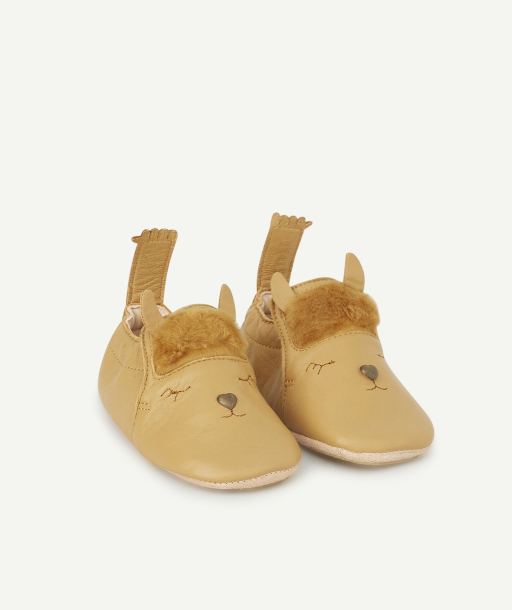 EASY PEASYCHAUSSONS EN CUIR CAMEL AVEC ALPAGA