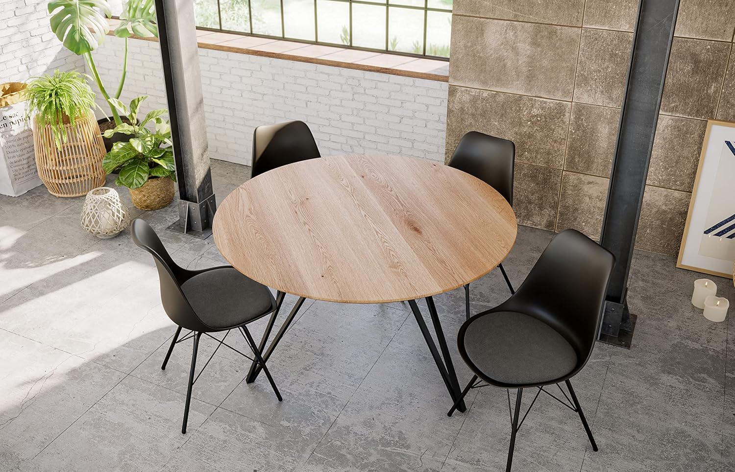 SAM Runder Esstisch 110 cm Dream, Eichenholz geölt, Esszimmertisch mit Schweizer Kante, Hairpin-Gestell Eisen schwarz, massiver Holztisch, Tischplatte 26mm