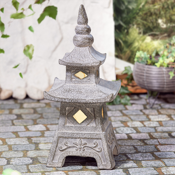 LED-Solarturm - aus Magnesia - ca. 23 x 23 x 53,5 cm