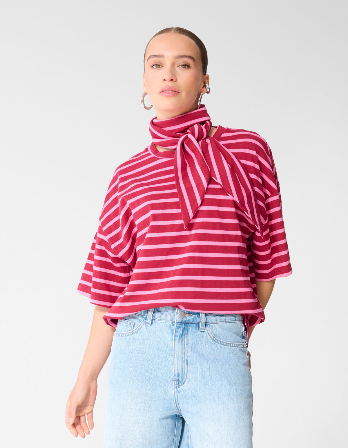 Scarf Striped T-shirt Roze/Rood