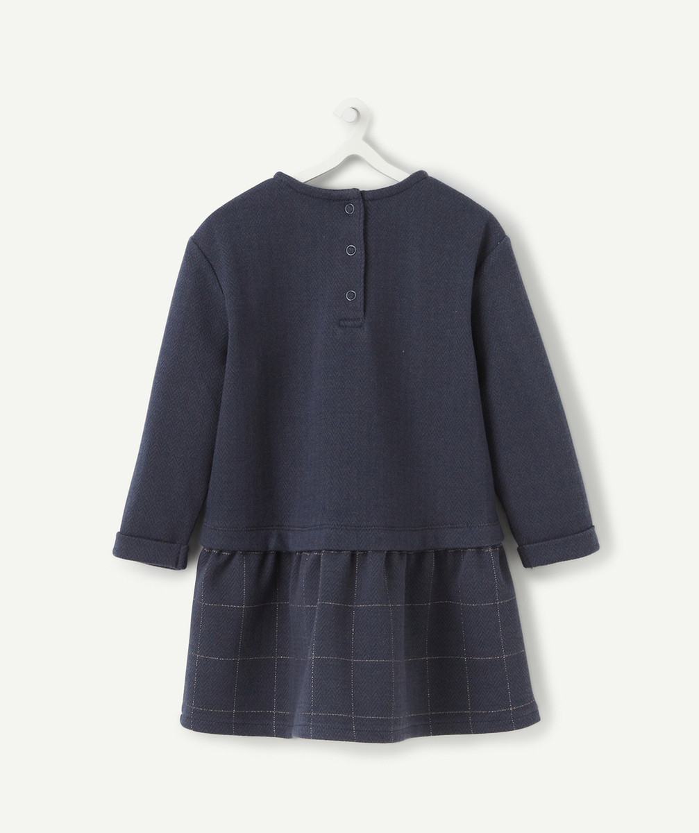 ROBE AVEC PULL INTÉGRÉ BLEU MARINE BÉBÉ FILLE AVEC POMPONS COLORÉS