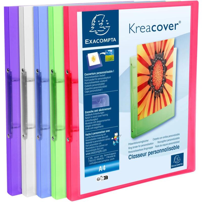 Classeur 2 anneaux plastifié Exacompta Kreacover® personnalisable A4 - Dos 2 cm couleurs assorties