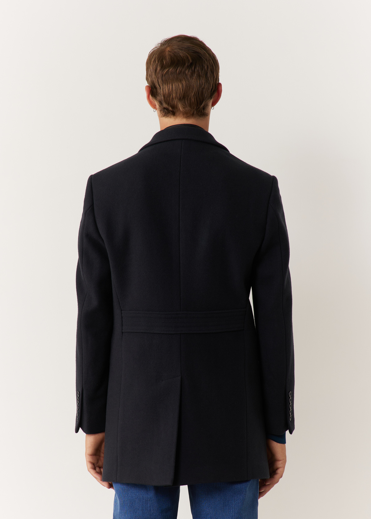 Manteau en laine mélangée unie bleu prusse à parementure amovible