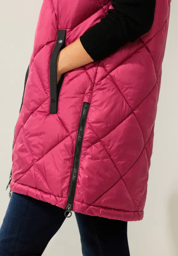 Long Steppweste mit Zipper - peony red