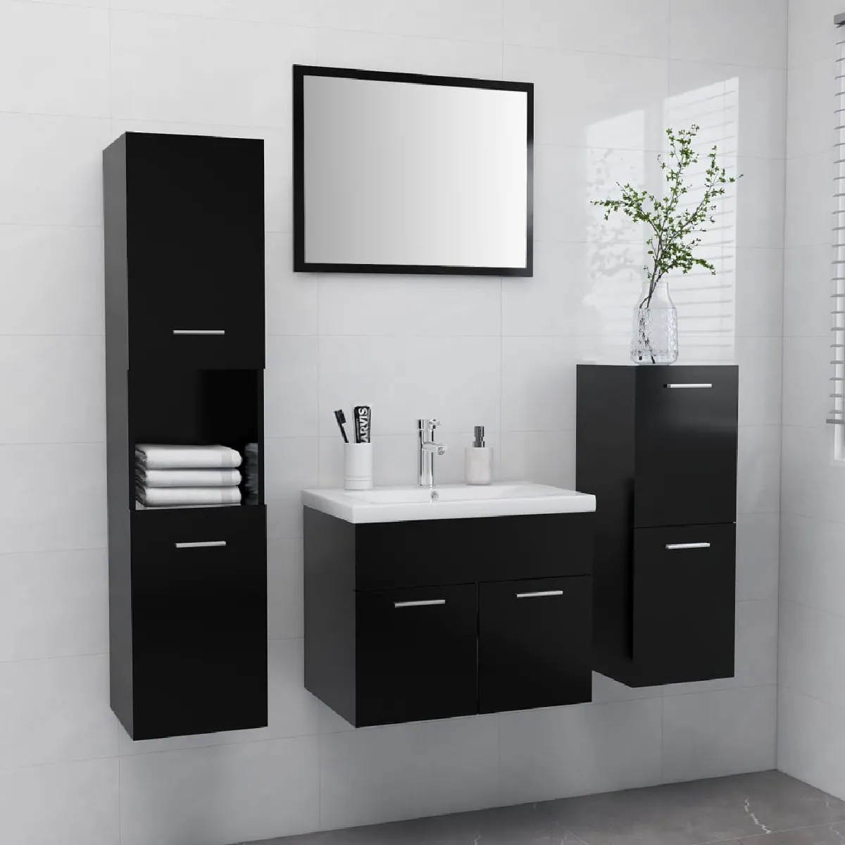 vidaXL Ensemble meuble salle de bain Noir