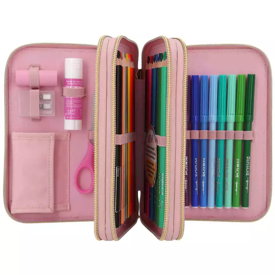 Depesche 3-Fach Federtasche mit Stifte TOPModel 20 x 14,5 cm rosa