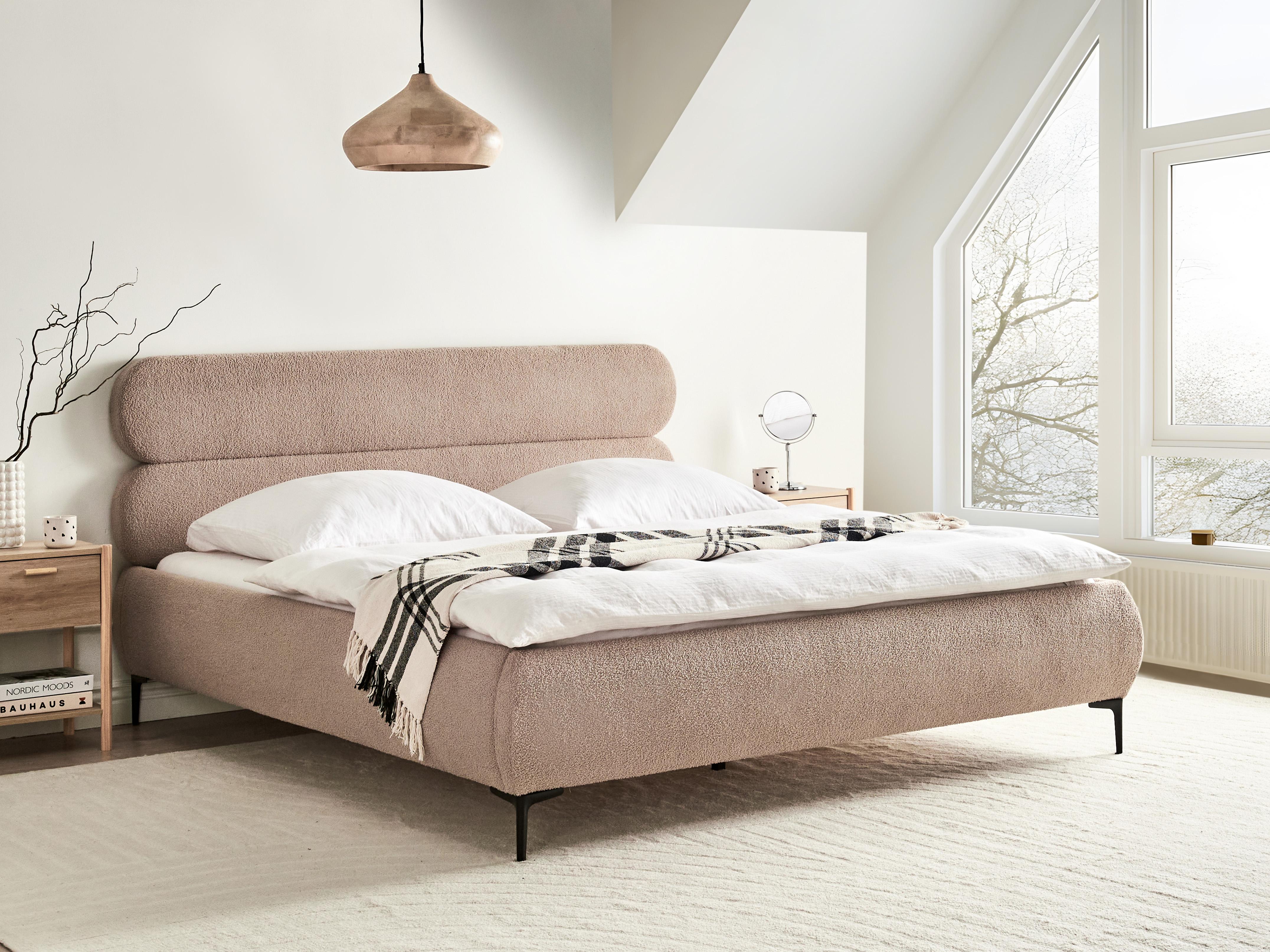 Bed Bouclé LESSAY 180 x 200 cm Taupe
