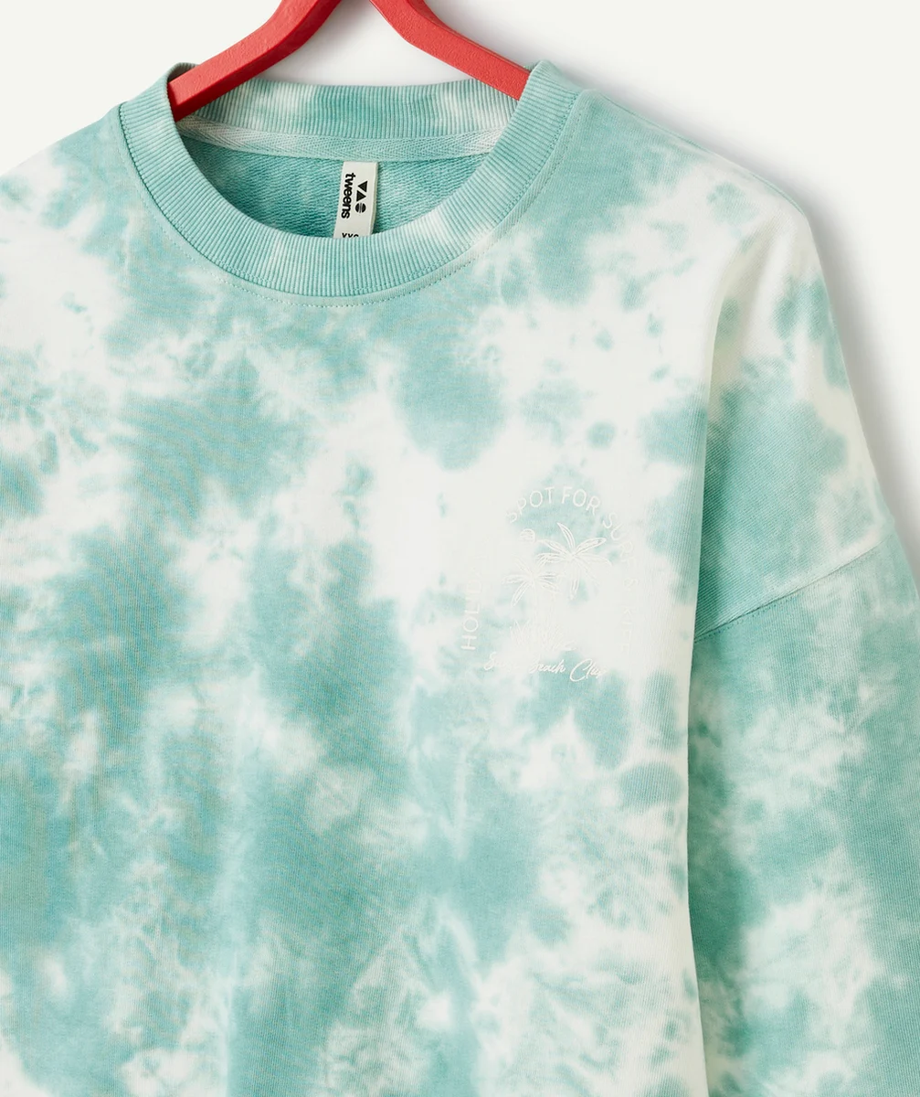 SWEAT MANCHES LONGUES FILLE EN COTON TIE & DYE VERT ET BLANC