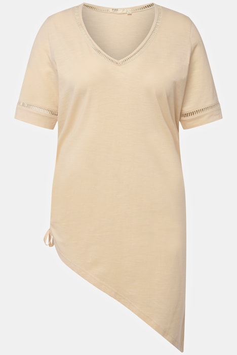 Longshirt, Raffband, V-Ausschnitt, Halbarm, Biobaumwolle
