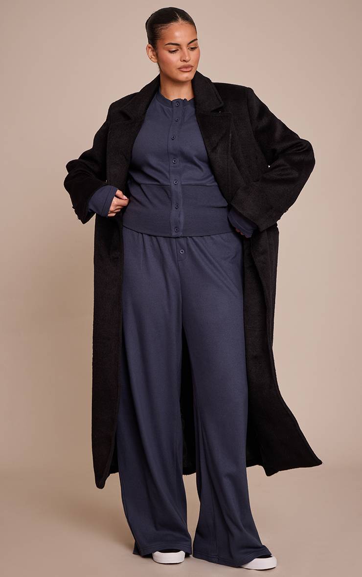 Bleu Marine Pantalon Large Super Doux Basique Plus