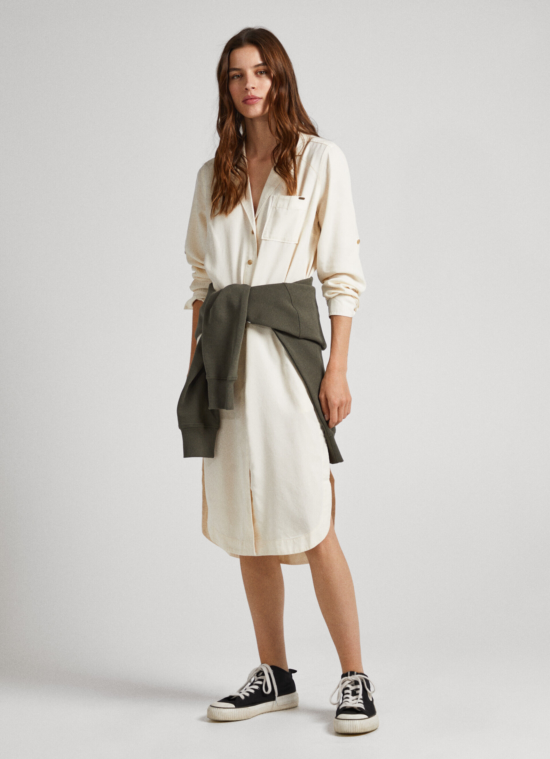 Vestido em Tencel com gola lapela - branco marfim