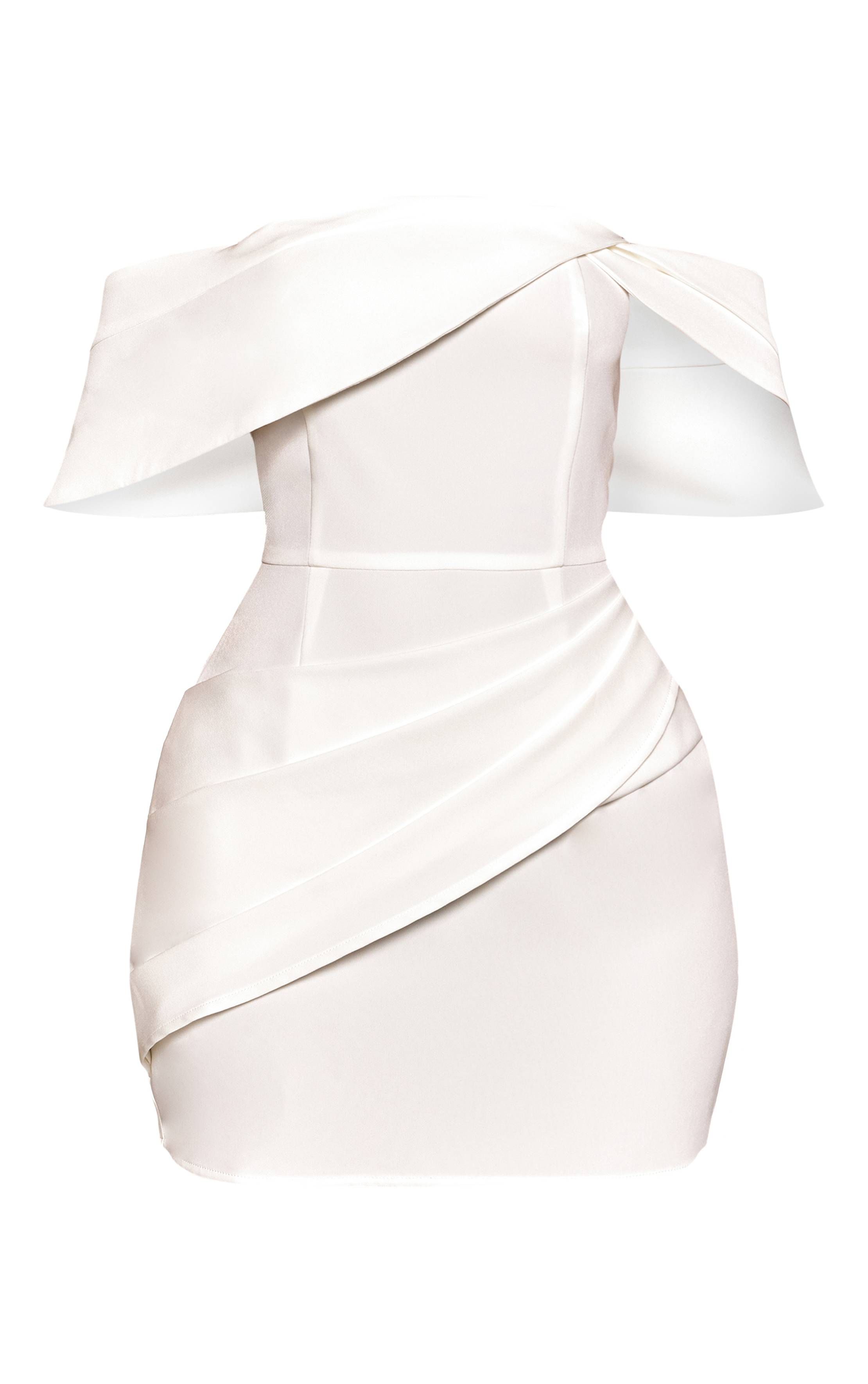 Blanc Robe Mini Tissée À Détails Froncés Bardot Petite