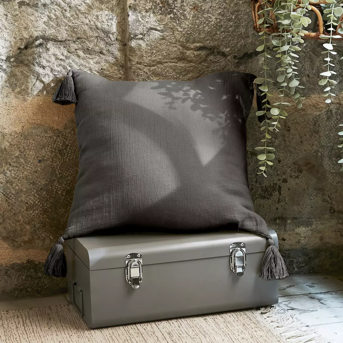 Coussin carré gaze de coton (40 x 40 cm) Gaïa Gris granit