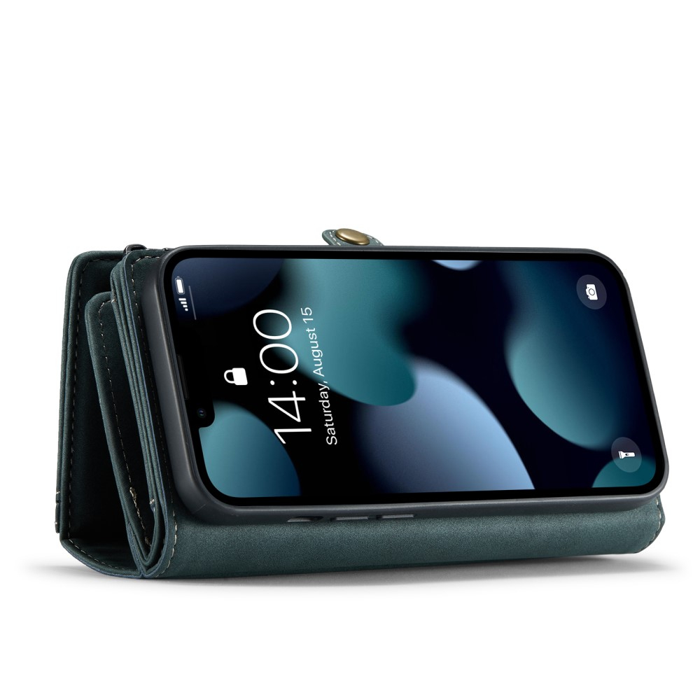 iPhone 13 Pro 3in1 Leder Tasche   Magnet Hardcase Karten Etui - Blau / Grün