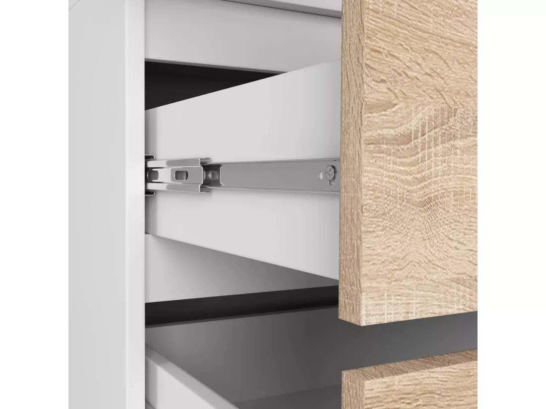 Armoire AKORD S90 Blanche 90 cm 2 portes 2 tiroirs façade Chêne Sonoma 4 étagères 90x51x180 cm