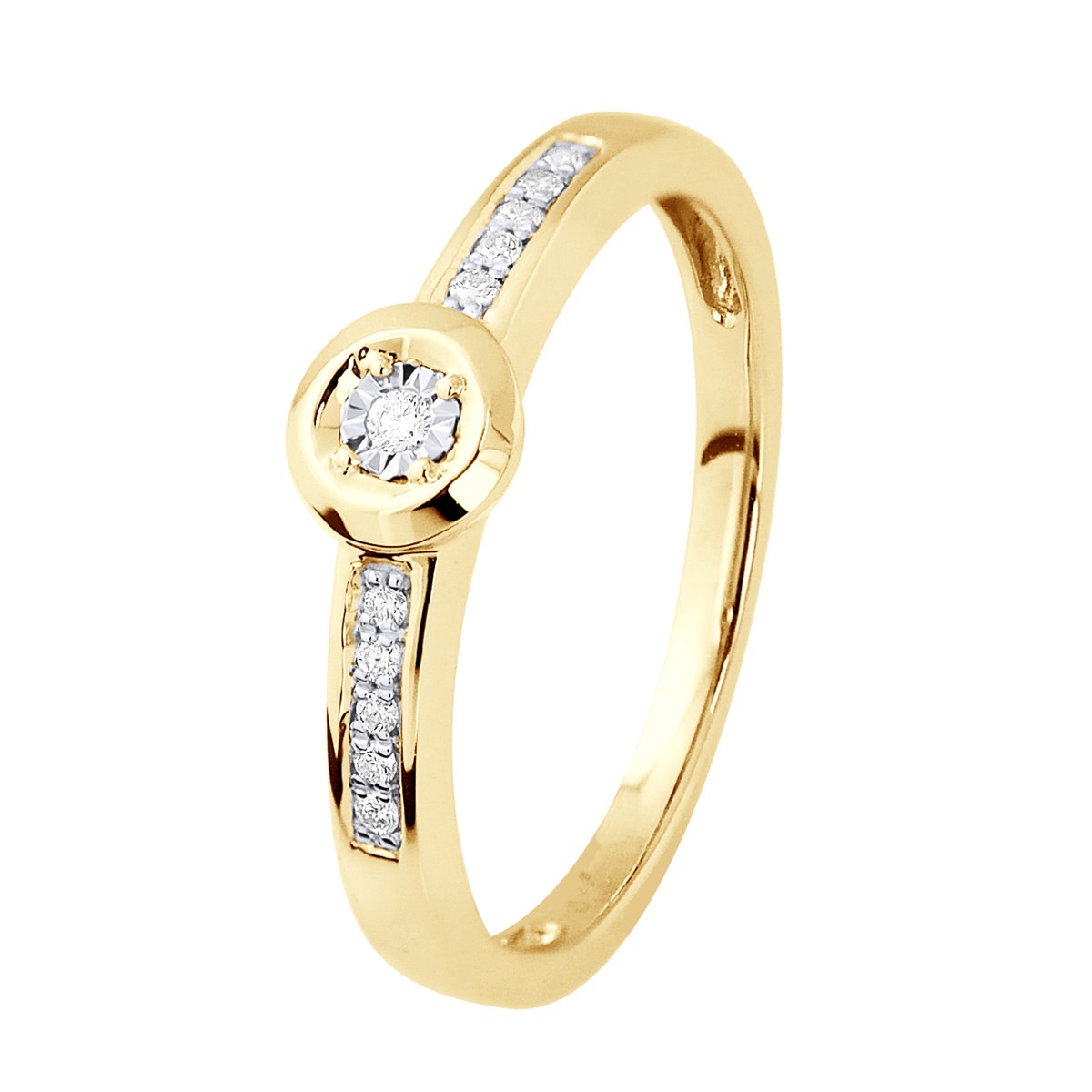 Solitaire Diamant épaulé 0,060 Cts Illusion 0,50 Cts Or Jaune