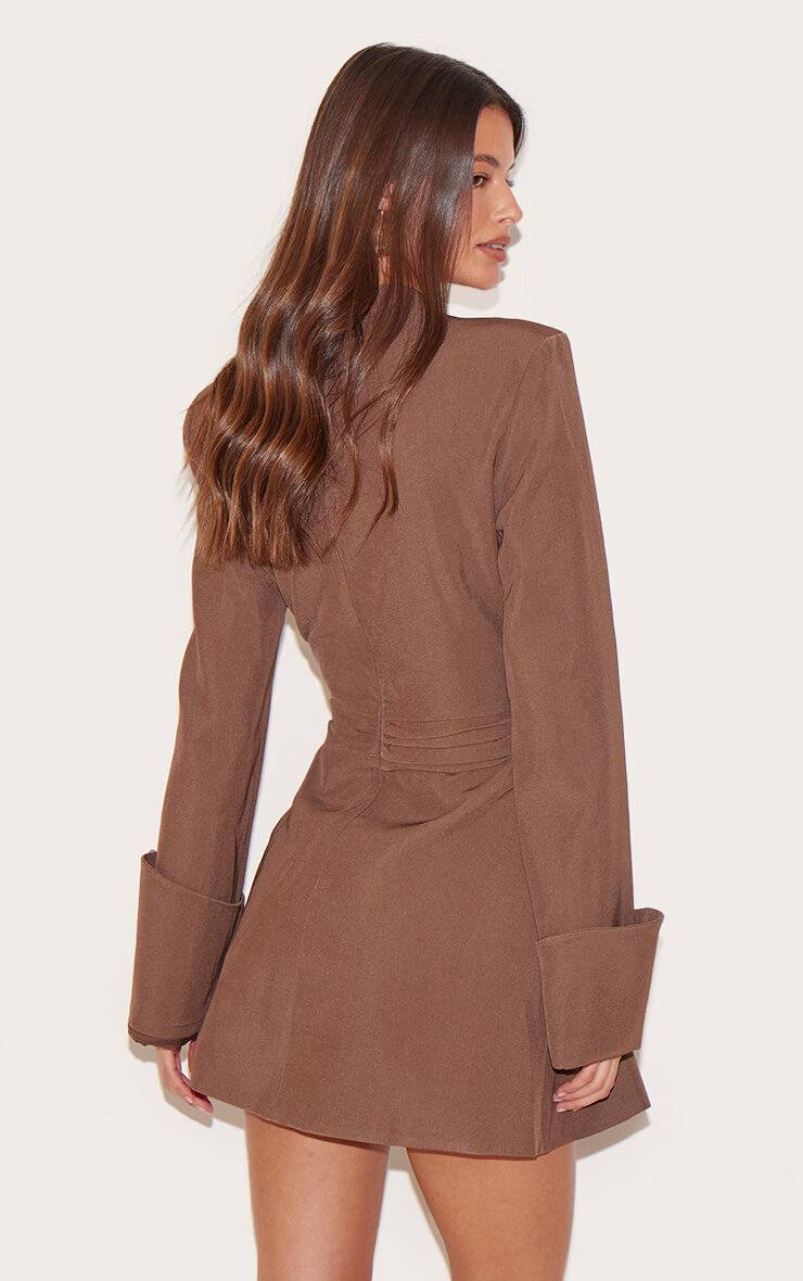 Châtaigne Robe Blazer Tissée À Col En V