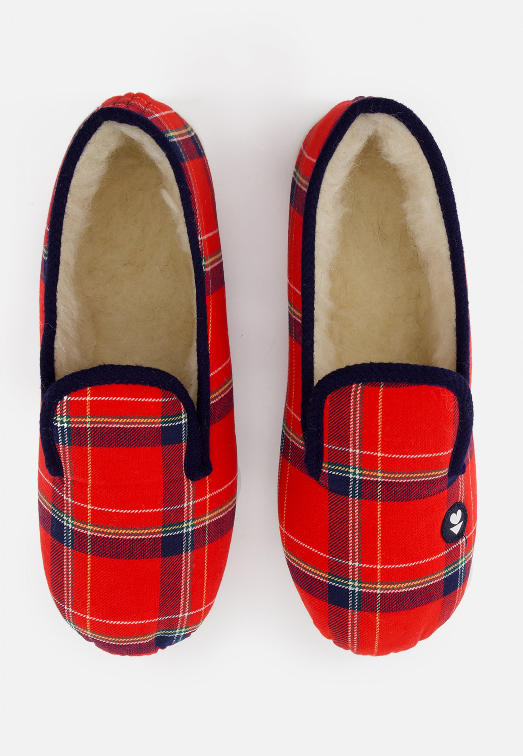 Chaussons d'intérieur en laine-Pantoufles Carreaux Rouge