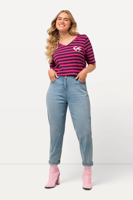 Mom-Jeans, Herz-Stickerei, 5-Pocket-Schnitt