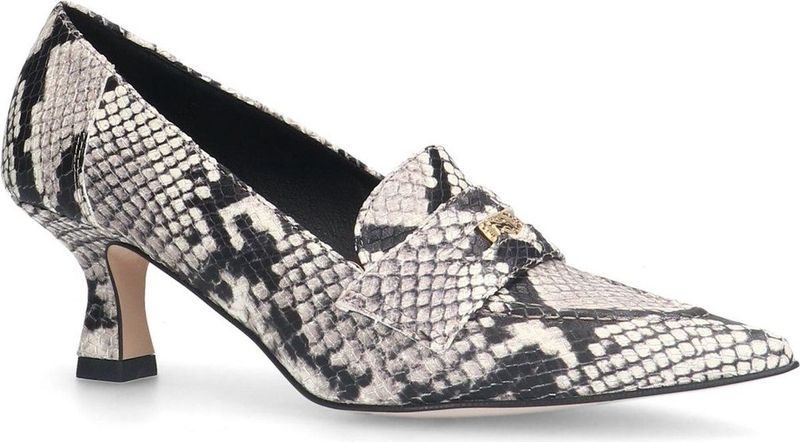 Manfield Grijze Leren Pumps met Slangenprint
