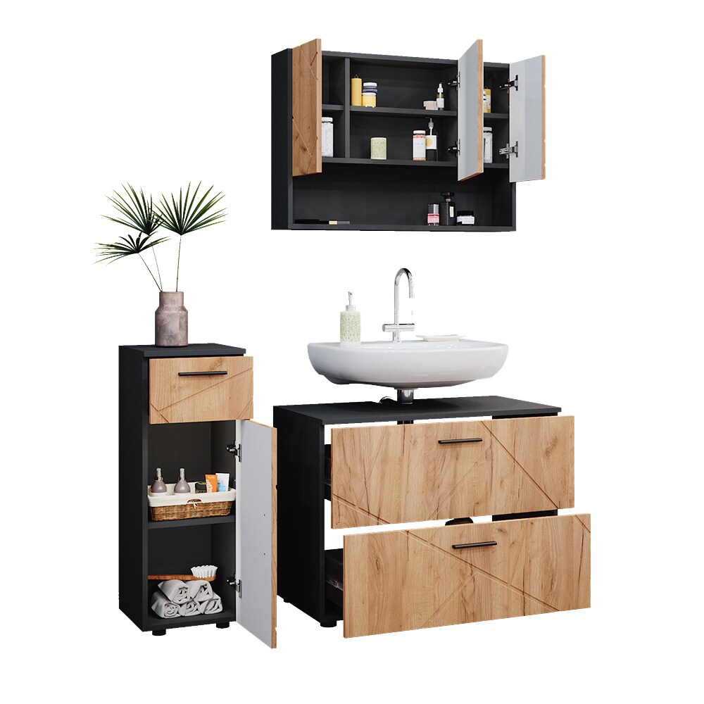 Vicco Badmöbelset Irma Anthrazit Eiche modern 80 cm 30 cm Badezimmerschrank Badschrank Badezimmermöbel Waschtischunterschrank Spiegelschrank Midischrank Schranktür Schrankfach Schrankschublade