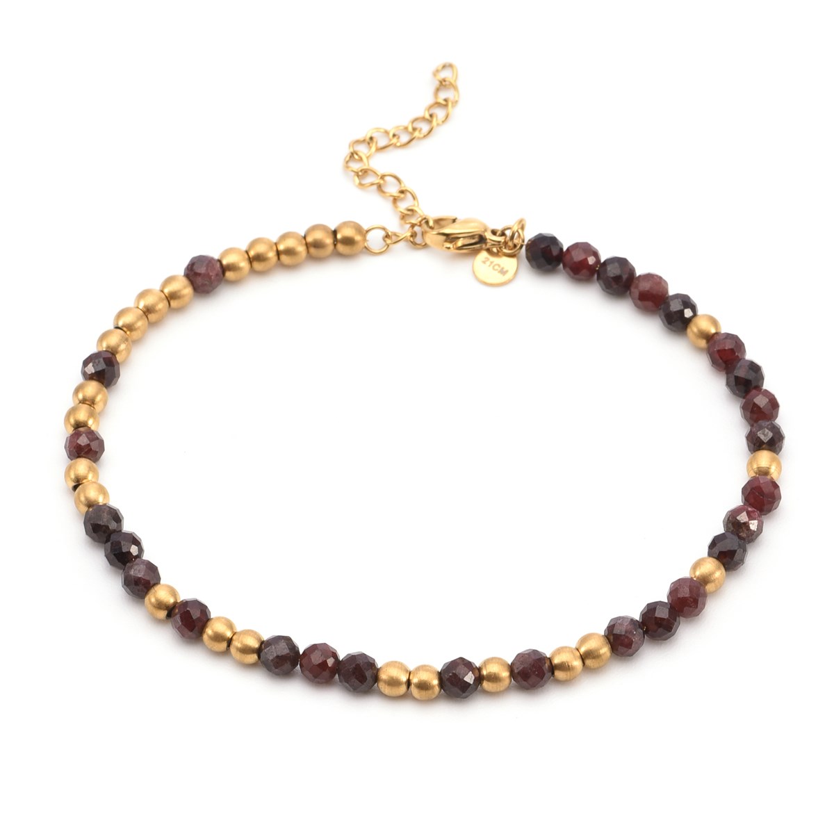 Sixty Stones - 60 - Chaîne De Cheville Perles Doré Et Onyx Rouge - 25 X 0,4 Cm-