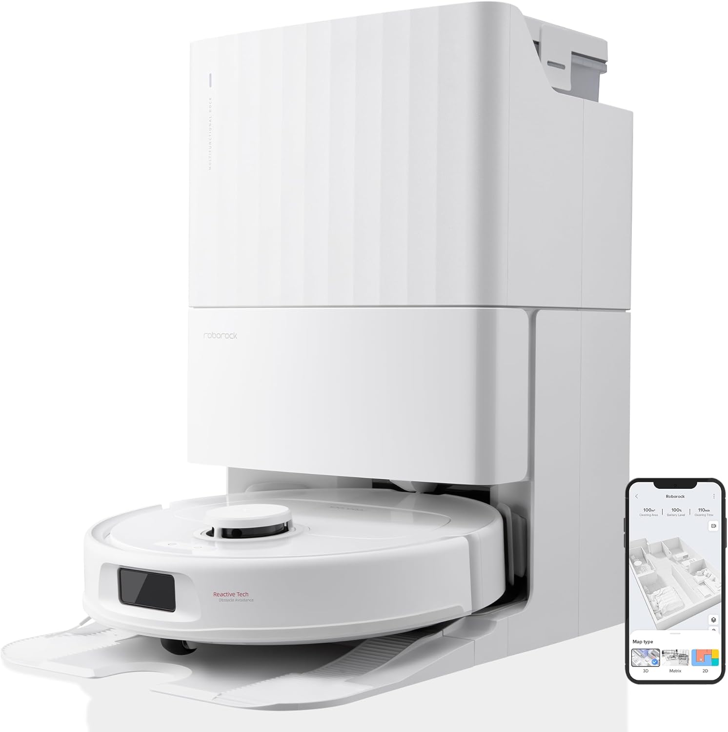 roborock QrevoS Saugroboter mit Saugleistung von 7000Pa, PreciSense LiDAR Navigation, 45 dB(A) leises Trocknen (Weiß) (Generalüberholt)