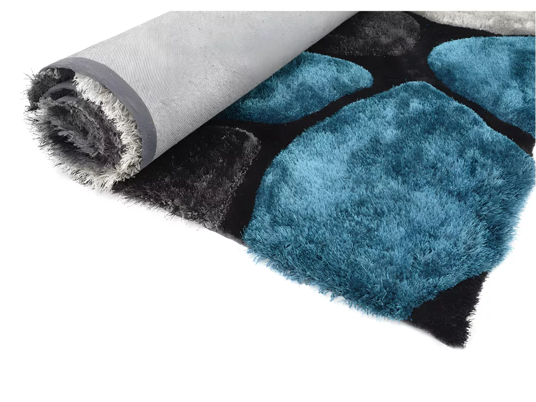 Tapis shaggy à poils longs - turquoise et gris - 140 x 200cm - PIETRA